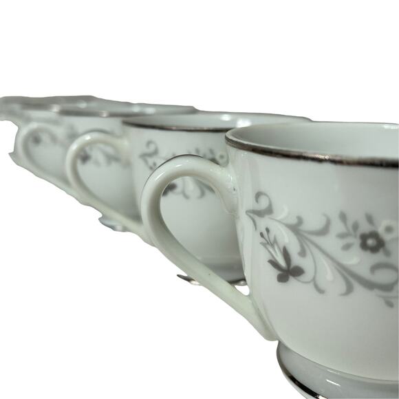 Moon Mist 3000 Miniature Fine China Gray & Black Cup & Saucer W/Silver Trim - Picture 3 of 9